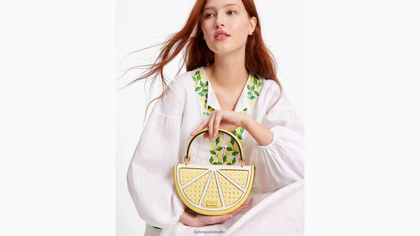 de Kate Spade Frauen 3D-Umhängetasche aus Korbgeflecht mit Zitronentropfenmuster Löwenzahngelb multi NB82J297 Zubehör