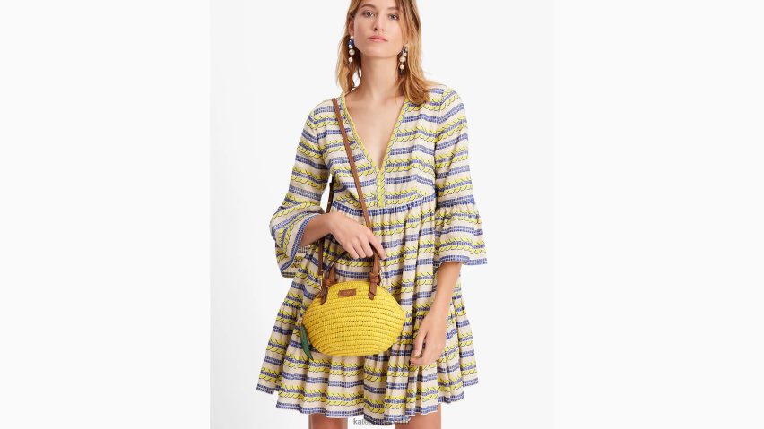 de Kate Spade Frauen 3D-Umhängetasche aus Stroh mit Zitronentropfenmuster Löwenzahngelb multi NB82J294 Zubehör