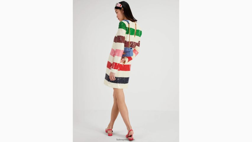 de Kate Spade Frauen Abenteuer-Etuikleid mit Streifen und Pailletten Französisches Creme-Multi NB82J2749 Bekleidung