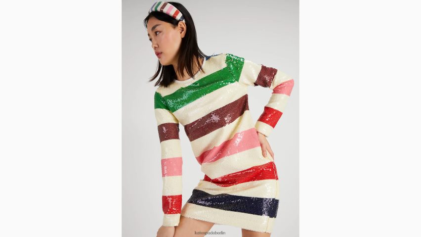 de Kate Spade Frauen Abenteuer-Etuikleid mit Streifen und Pailletten Französisches Creme-Multi NB82J2749 Bekleidung