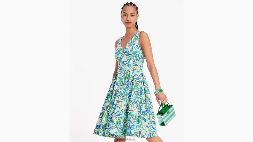 de Kate Spade Frauen Amelia-Kleid mit Anemonenblumenmuster Gletscherblau Multi NB82J2680 Bekleidung
