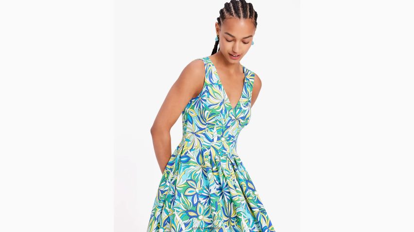 de Kate Spade Frauen Amelia-Kleid mit Anemonenblumenmuster Gletscherblau Multi NB82J2680 Bekleidung