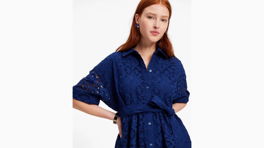 de Kate Spade Frauen Besticktes Montauk-Kleid mit Cutwork-Muster Französische Marine NB82J2720 Bekleidung