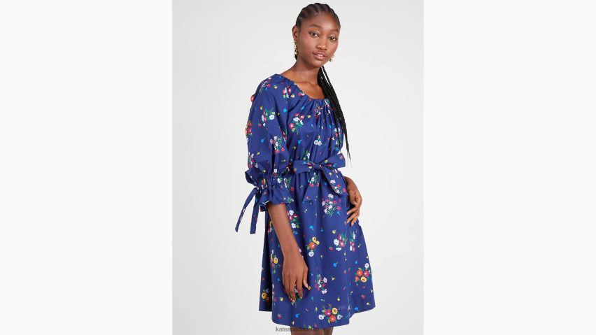 de Kate Spade Frauen Blumenstrauß-Kleid zum Binden Französische Marine NB82J2891 Bekleidung