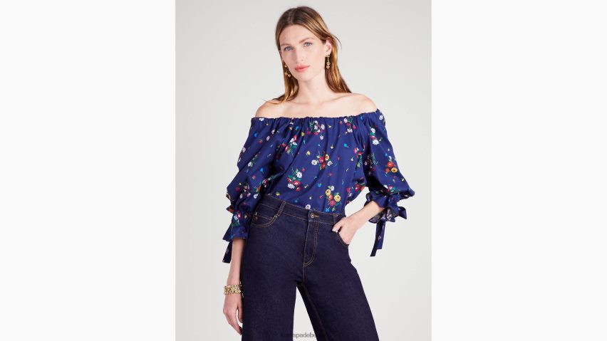 de Kate Spade Frauen Blumenstrauß-Top zum Binden Französische Marine NB82J2928 Bekleidung
