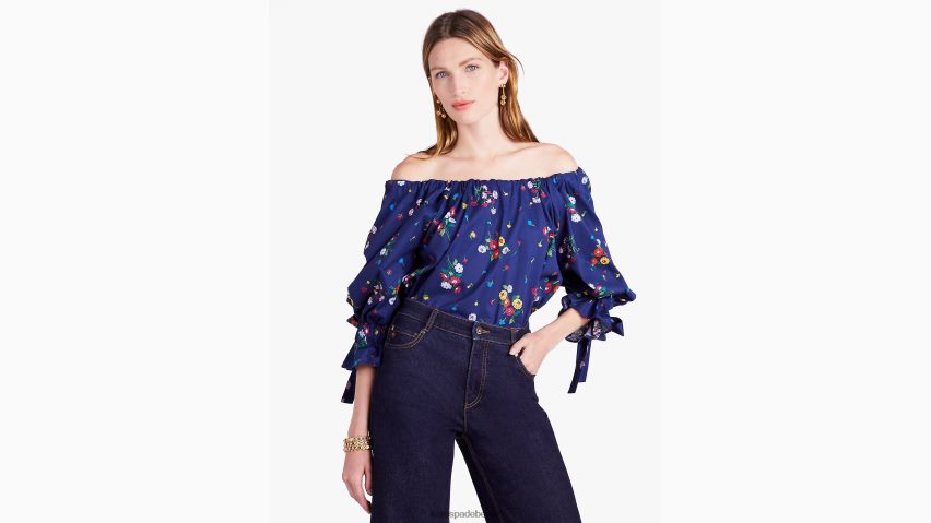 de Kate Spade Frauen Blumenstrauß-Top zum Binden Französische Marine NB82J2928 Bekleidung