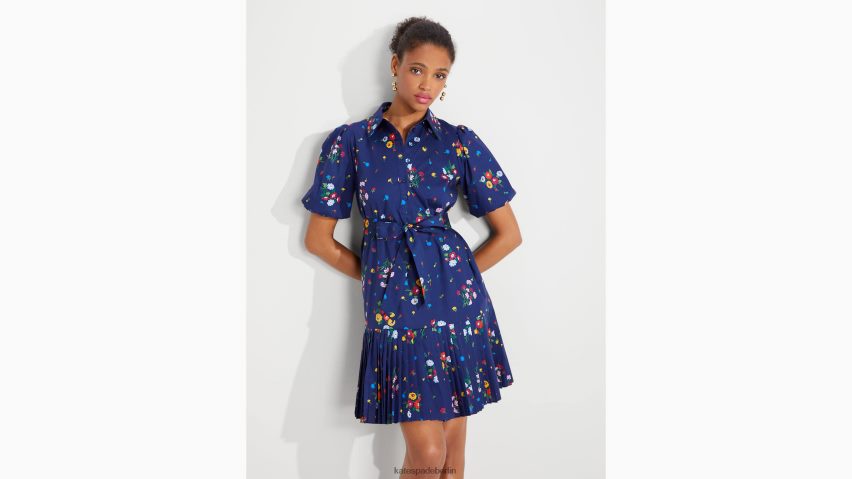 de Kate Spade Frauen Blumenstrauß werfendes plissiertes Seekleid Französische Marine NB82J2918 Bekleidung