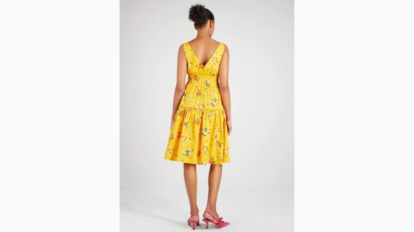 de Kate Spade Frauen Blumenstraußkleid mit gesmokter Taille Safrangelb NB82J2853 Bekleidung