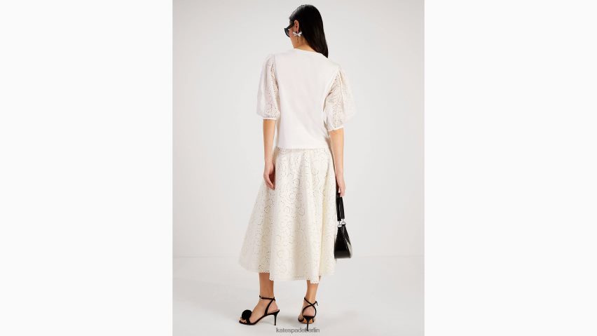 de Kate Spade Frauen Cutwork-T-Shirt mit Blumenstickerei frisches Weiß NB82J2753 Bekleidung