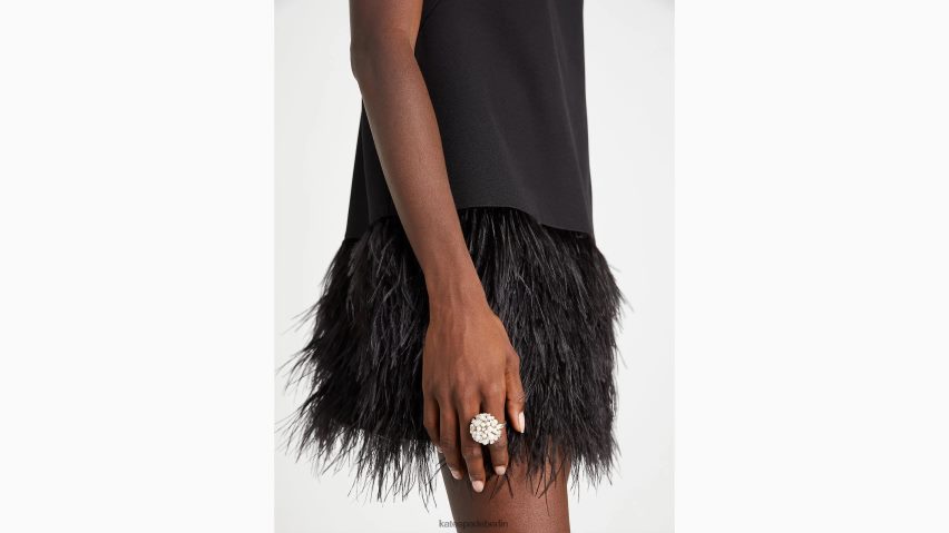 de Kate Spade Frauen Etuikleid aus Crêpe mit Federbesatz Schwarz NB82J2864 Bekleidung