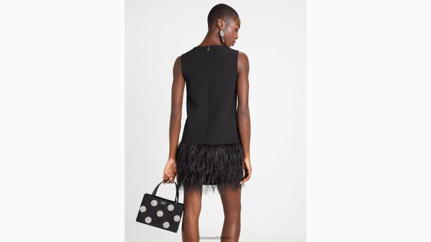 de Kate Spade Frauen Etuikleid aus Crêpe mit Federbesatz Schwarz NB82J2864 Bekleidung