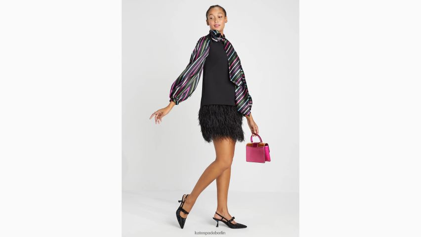 de Kate Spade Frauen Etuikleid aus Crêpe mit Federbesatz Schwarz NB82J2864 Bekleidung