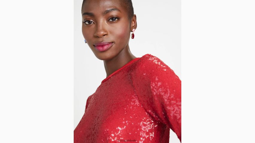 de Kate Spade Frauen Etuikleid mit Pailletten Motor rot NB82J2903 Bekleidung