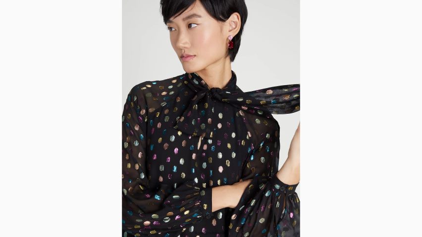 de Kate Spade Frauen Etuikleid mit metallischen Festtagspunkten und Bindekragen multi NB82J2886 Bekleidung