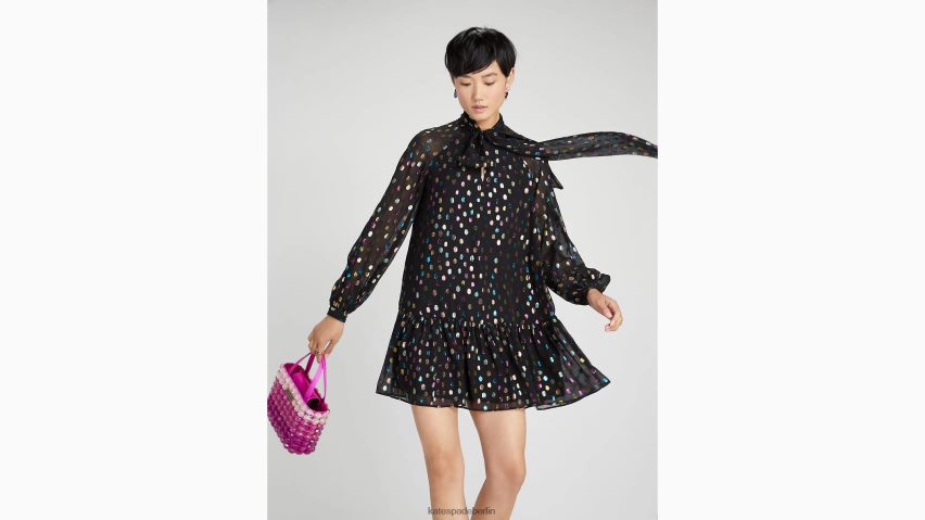 de Kate Spade Frauen Etuikleid mit metallischen Festtagspunkten und Bindekragen multi NB82J2886 Bekleidung