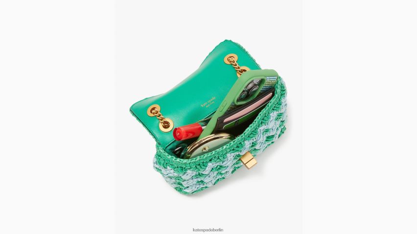de Kate Spade Frauen Evelyn – Umhängetasche aus gestreiftem gehäkeltem Bast mit kleiner Schulterpartie frisches Grün multi NB82J214 Zubehör