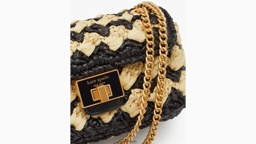 de Kate Spade Frauen Evelyn – Umhängetasche aus gestreiftem gehäkeltem Bast mit kleiner Schulterpartie schwarz-multi NB82J213 Zubehör