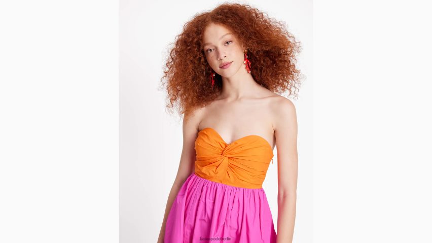 de Kate Spade Frauen Farbblockkleid mit verdrehtem Oberteil Satsuma/Tropenrosa NB82J2685 Bekleidung