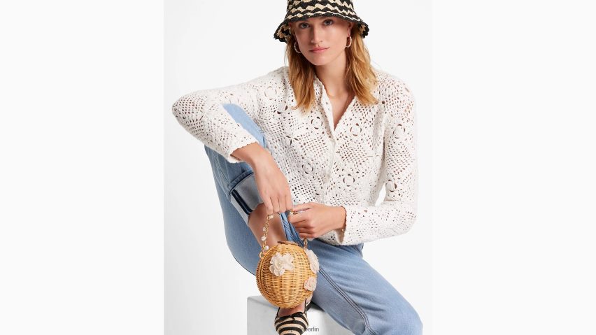 de Kate Spade Frauen Gehäkelte Strickjacke mit Rundhalsausschnitt französische Sahne NB82J2709 Bekleidung