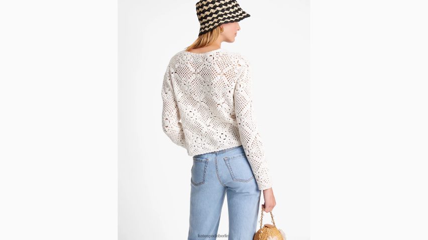 de Kate Spade Frauen Gehäkelte Strickjacke mit Rundhalsausschnitt französische Sahne NB82J2709 Bekleidung