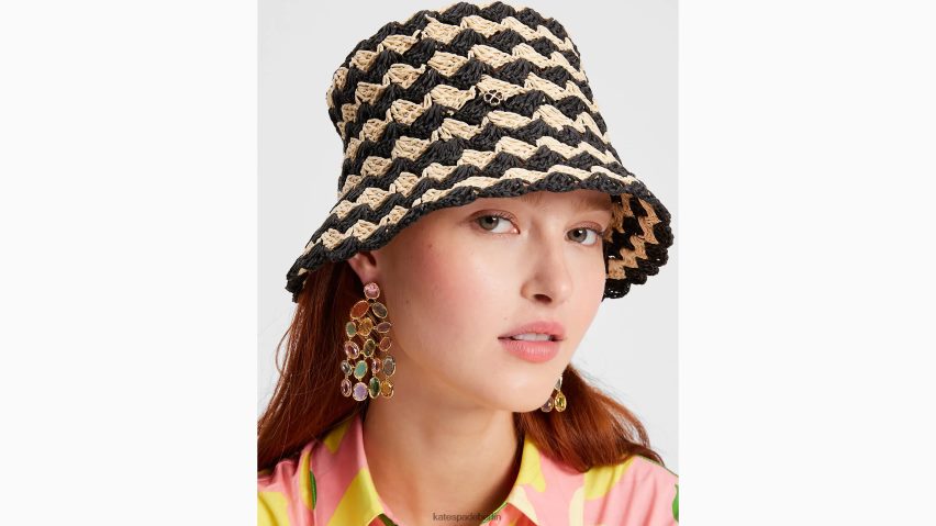 de Kate Spade Frauen Gehäkelter Fischerhut mit Küstenstreifen natur/schwarz NB82J21379 Zubehör