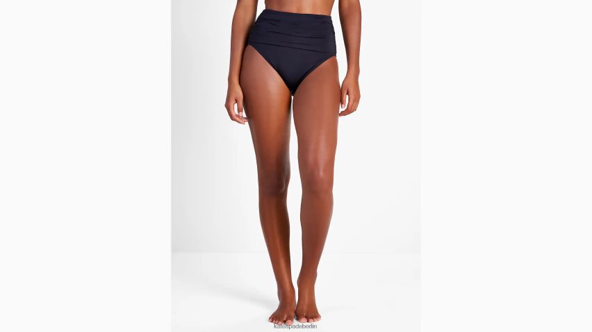de Kate Spade Frauen Geraffte Bikinihose mit hoher Taille Schwarz NB82J2798 Bekleidung