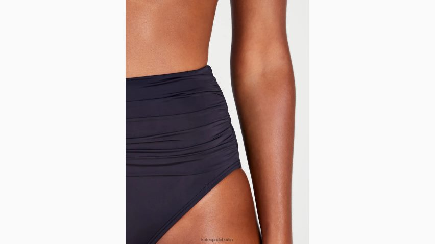 de Kate Spade Frauen Geraffte Bikinihose mit hoher Taille Schwarz NB82J2798 Bekleidung