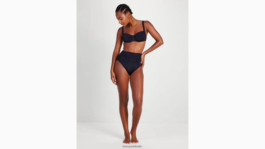 de Kate Spade Frauen Geraffte Bikinihose mit hoher Taille Schwarz NB82J2798 Bekleidung