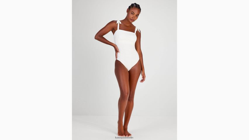 de Kate Spade Frauen Geraffter Einteiler mit quadratischem Ausschnitt Elfenbein NB82J2800 Bekleidung