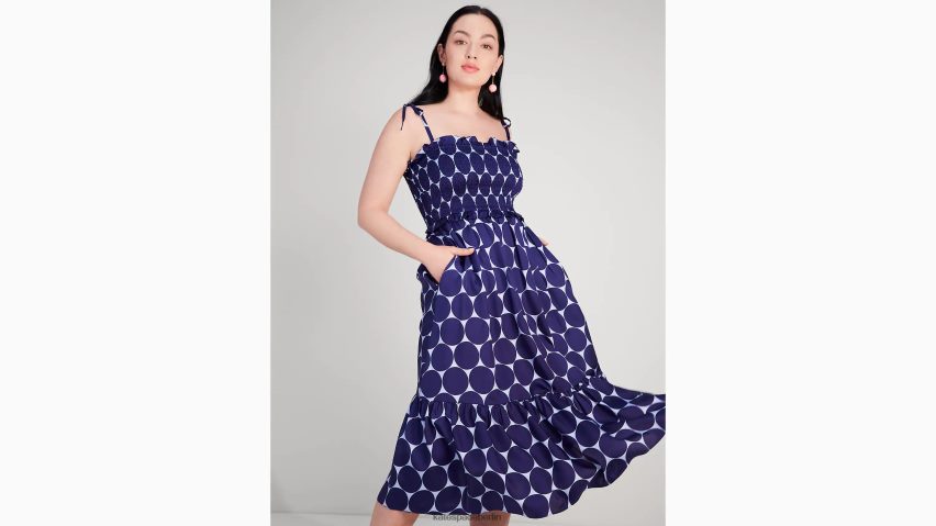 de Kate Spade Frauen Gesmoktes Kleid aus „Joy Dot“-Seidentwill Citrinblau NB82J2961 Bekleidung