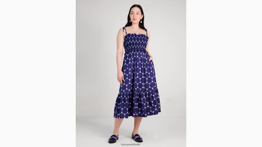 de Kate Spade Frauen Gesmoktes Kleid aus „Joy Dot“-Seidentwill Citrinblau NB82J2961 Bekleidung