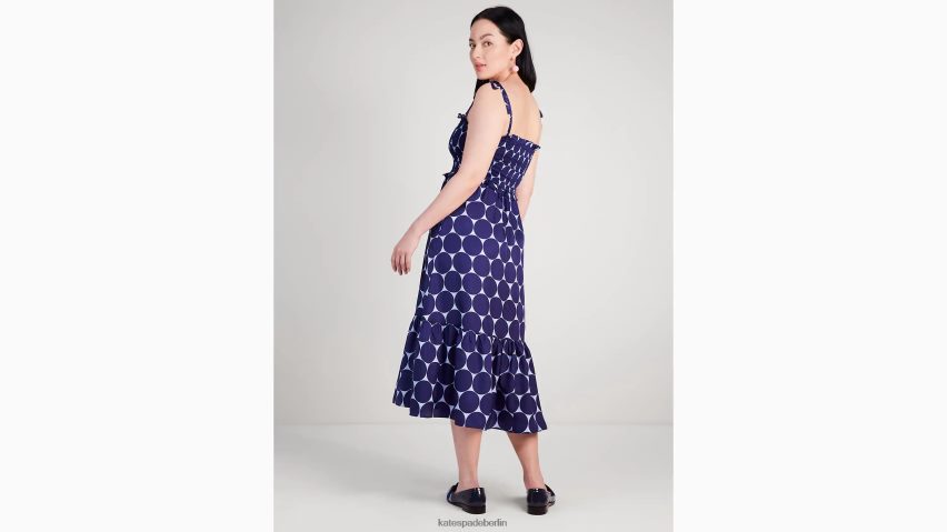 de Kate Spade Frauen Gesmoktes Kleid aus „Joy Dot“-Seidentwill Citrinblau NB82J2961 Bekleidung