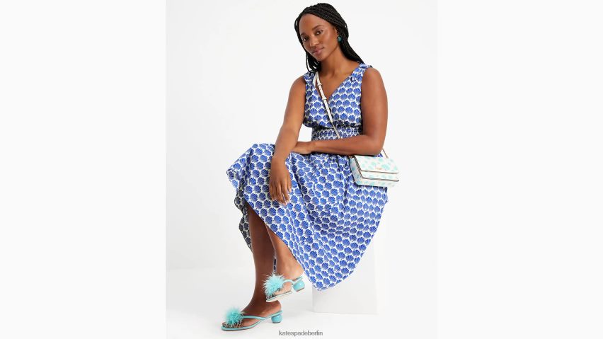 de Kate Spade Frauen Gesmoktes Muschelkleid Blaubeere/Sahne NB82J2687 Bekleidung