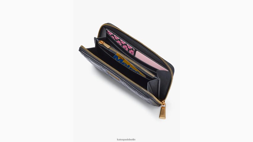 de Kate Spade Frauen Gesteppte kontinentale Brieftasche mit umlaufendem Reißverschluss von Evelyn Schwarz NB82J2396 Zubehör