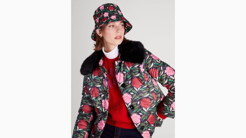 de Kate Spade Frauen Gesteppter Fischerhut aus Nylon „Rose Garden“ Schwarz NB82J21435 Zubehör