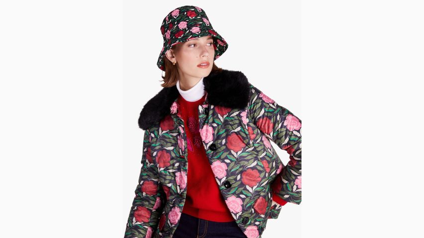 de Kate Spade Frauen Gesteppter Fischerhut aus Nylon „Rose Garden“ Schwarz NB82J21435 Zubehör