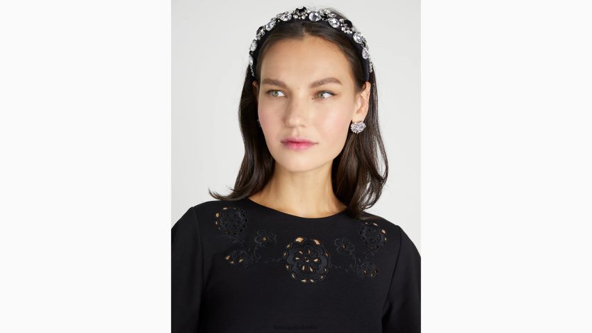 de Kate Spade Frauen Gesticktes Ponte-Kleid mit Cutwork-Muster Schwarz NB82J2857 Bekleidung