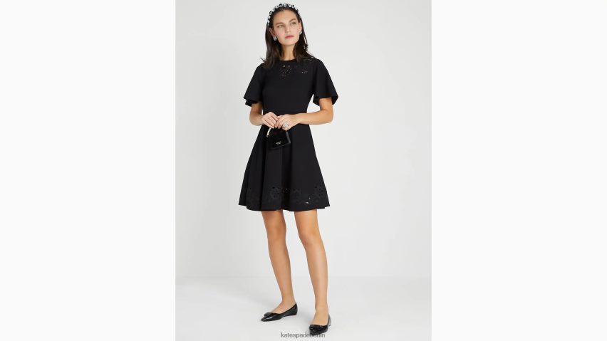 de Kate Spade Frauen Gesticktes Ponte-Kleid mit Cutwork-Muster Schwarz NB82J2857 Bekleidung