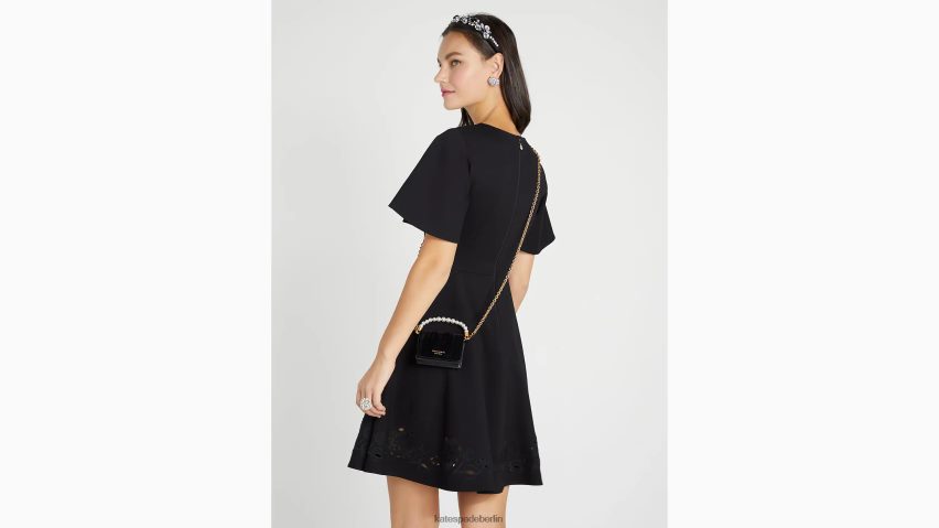 de Kate Spade Frauen Gesticktes Ponte-Kleid mit Cutwork-Muster Schwarz NB82J2857 Bekleidung
