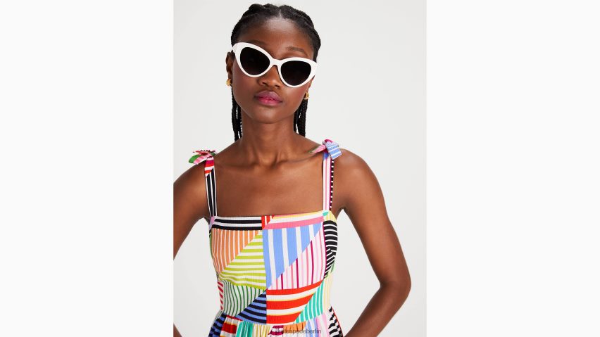 de Kate Spade Frauen Gestuftes Kleid mit Patchwork-Streifen multi NB82J2739 Bekleidung