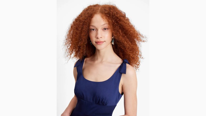 de Kate Spade Frauen Gestuftes Maxikleid aus Popeline Französische Marine NB82J2715 Bekleidung