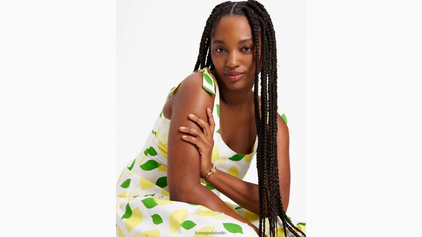 de Kate Spade Frauen Gestuftes Maxikleid mit Zitronengeschmack Creme NB82J2718 Bekleidung