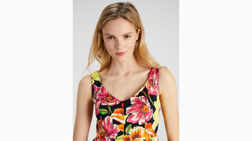de Kate Spade Frauen Grace-Kleid mit bemalten Tulpen Schwarz NB82J2732 Bekleidung