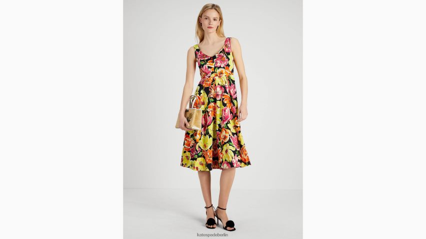de Kate Spade Frauen Grace-Kleid mit bemalten Tulpen Schwarz NB82J2732 Bekleidung