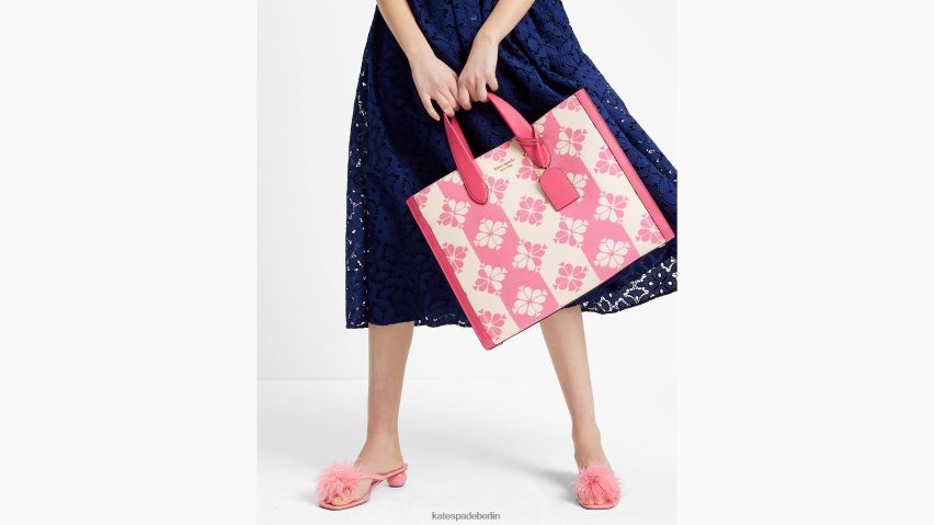 de Kate Spade Frauen Große Manhattan-Tasche aus zweifarbigem Canvas mit Blumenmuster Bommel rosa bunt NB82J2187 Zubehör