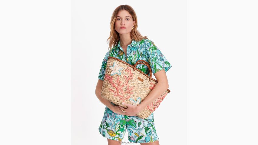 de Kate Spade Frauen Große Tragetasche aus Stroh mit Muschelverzierung natürliches Multi NB82J24 Zubehör