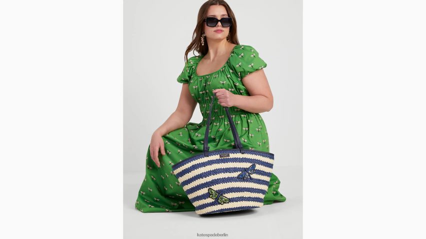 de Kate Spade Frauen Große verzierte Shore Thing-Tragetasche aus gestreiftem Stroh Blazer blau multi NB82J2303 Zubehör