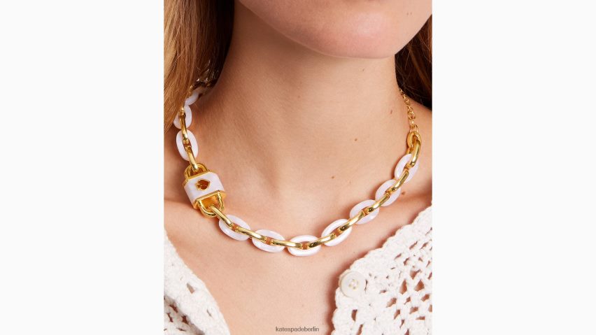 de Kate Spade Frauen Halskette mit Schloss und Statement-Gliedern Weißes Gold NB82J21021 Zubehör