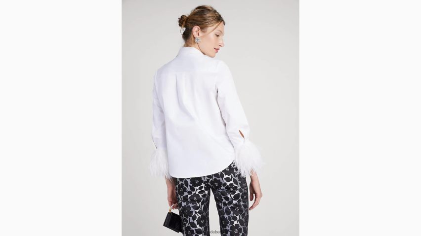 de Kate Spade Frauen Hemd aus Popeline mit Federbesatz frisches Weiß NB82J2915 Bekleidung