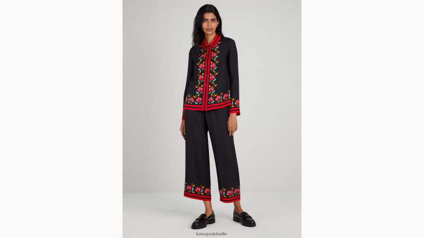 de Kate Spade Frauen Hemd aus Seidenmischung mit Rosenborte Schwarz NB82J2957 Bekleidung
